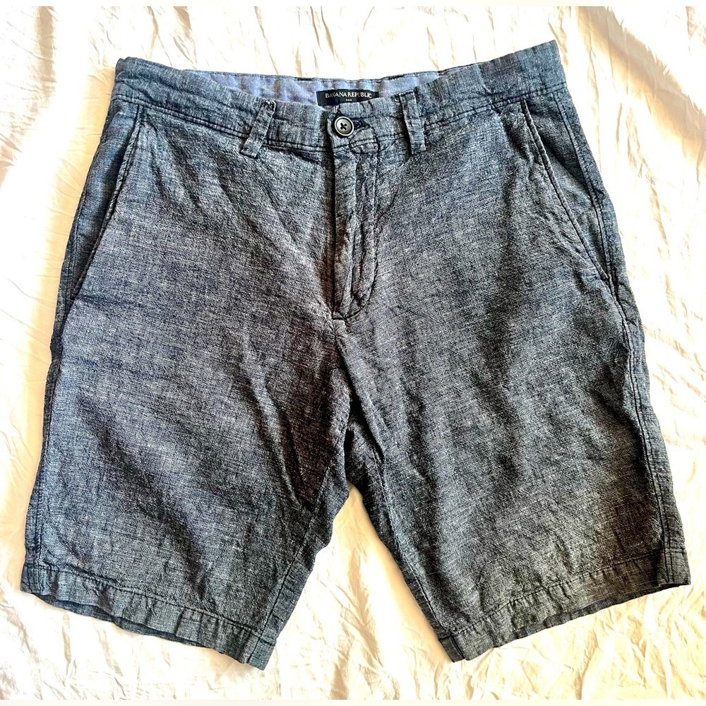Banana Republic Men’s Unisex Gray Blue Linen Blend Shorts w Pockets Size 29 - Picture 1 of 12